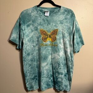 Green Tie-Dye Monarch Butterfly "Born Again" Graphic Tee- 100% Cotton- L/XL